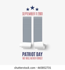 Patriot Day background with abstract New York Twin Towers. 11 September, National Day of Remembrance. Vector illustration.