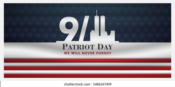 patriot day background, September 11, we will never forget, united states flag posters, modern design vector illustration