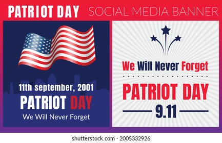 patriot day background, September 11, we will never forget, united states flag posters, modern design vector illustration