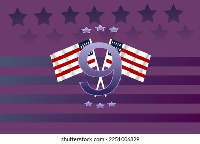 Patriot Day Background, September 11, United States flag, 911 memorial and Never Forget lettering, Vector conceptual illustration.vector