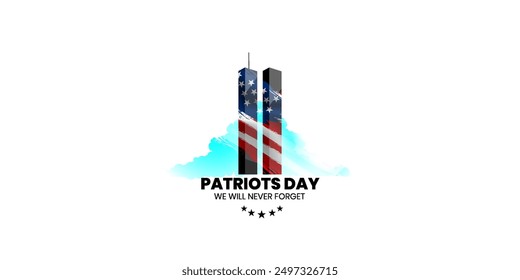 Patriot Day Background, September 11, United States flag, 911 memorial and Never Forget lettering, Vector conceptual illustration