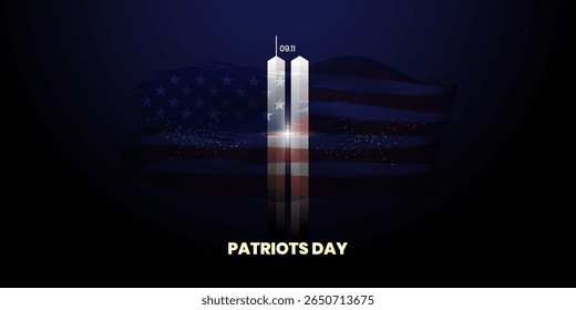 Patriot Day Background, September 11, United States flag, 911 memorial and Never Forget lettering, Vector conceptual illustration