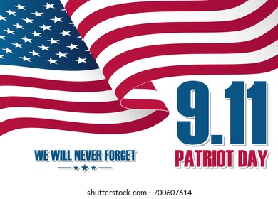 Patriot Day background, september 11,  with waving United States national flag. Vector illustration.