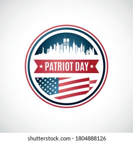 Patriot Day badge template. September, 11th remembrance day in USA. We will never forget. Vector illustration