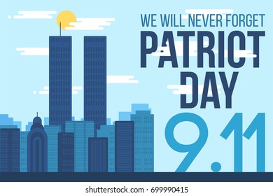 Patriot Day Banner. 11th September. We will never forget. Twins Tower. Vector