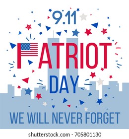 Patriot Day Banner. 11th September. We will never forget. Twins Tower. Vector