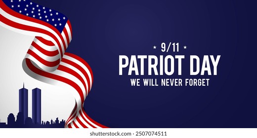 Patriot Day banner background with American USA waving flag