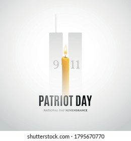 Patriot day banner with candle and building silhouettes. American remembrance day. Vector illustration.