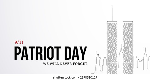 Patriot Day banner with New York skyline silhouette. Twin Towers National Day of Remembrance. 11 September, 2001.