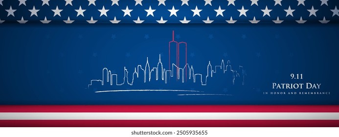 Patriot Day banner with NYC skyline and symbolic Twin Towers