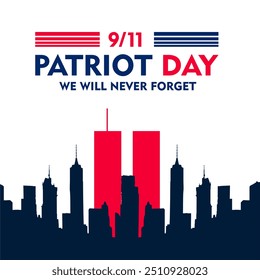 Patriot Day Banner Remembering 9 11. White background and Cityscape Silhouette