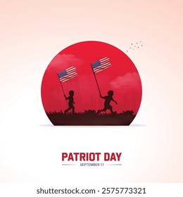 Patriot Day Creative Ads Design. twin towers and flag isolated on Template for background.