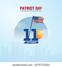 Patriot Day Creative Ads Design. twin towers and flag isolated on Template for background.