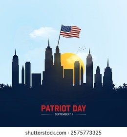 Patriot Day Creative Ads Design. twin towers and flag isolated on Template for background.