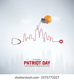 Patriot Day Creative Ads Design. twin towers and flag isolated on Template for background.