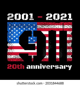 Patriot day design with American flag and New York World Trade Center twin towers skyline. Vector illustration design. Remember 911, 11 september attack concept