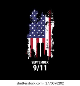 Patriot day illustration. We will newer forget 9\11. September, 11 rememberance day. Vector patriotic illustration with american flag and New York
