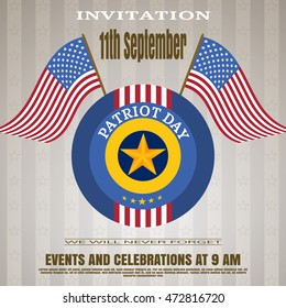 Patriot Day invitation - vector picture on a brown background with lines and stars.