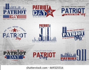 Patriot Day. Lettering set. 11 th September. Poster, cards, banners, template