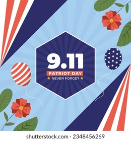 Patriot day poster. Patriot day background. September 11. Vector illustration. Poster, Banner, Card, Template. Usa Patriot day celebration. waving us flag. red and blue colors. 9-11. American Flag.