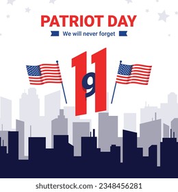 Patriot day poster. Patriot day background. September 11. Vector illustration. Poster, Banner, Card, Template. Usa Patriot day celebration. waving us flag. red and blue colors. 9-11. American Flag.