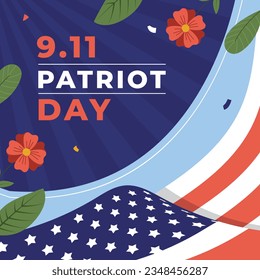 Patriot day poster. Patriot day background. September 11. Vector illustration. Poster, Banner, Card, Template. Usa Patriot day celebration. waving us flag. red and blue colors. 9-11. American Flag.