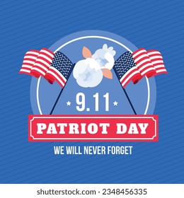 Patriot day poster. Patriot day background. September 11. Vector illustration. Poster, Banner, Card, Template. Usa Patriot day celebration. waving us flag. red and blue colors. 9-11. American Flag.