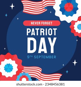Patriot day poster. Patriot day background. September 11. Vector illustration. Poster, Banner, Card, Template. Usa Patriot day celebration. waving us flag. red and blue colors. 9-11. American Flag.