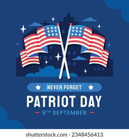 Patriot day poster. Patriot day background. September 11. Vector illustration. Poster, Banner, Card, Template. Usa Patriot day celebration. waving us flag. red and blue colors. 9-11. American Flag.