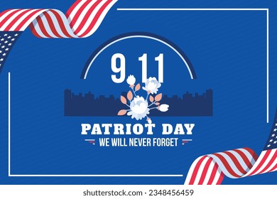 Patriot day poster. Patriot day background. September 11. Vector illustration. Poster, Banner, Card, Template. Usa Patriot day celebration. waving us flag. red and blue colors. 9-11. American Flag.