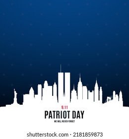 Afiche del Día del Patriota con perfil en Nueva York. Día Nacional de Oración y Recuerdo de las Víctimas de los Ataques Terroristas 11 de septiembre de 2001. Plantilla de diseño para fondo, banner, tarjeta, etc.