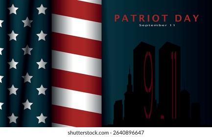 Patriot Day Poster. Silhouette of tower with waving USA flag