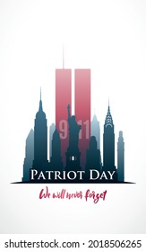 Afiche del Día del Patriota. Nunca olvidaremos. Nueva York 11 de septiembre de 2001. Ilustración del vector de material.