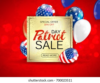 Patriot day sale promotion advertising banner template decor with American flag balloons design. Vector illustration .