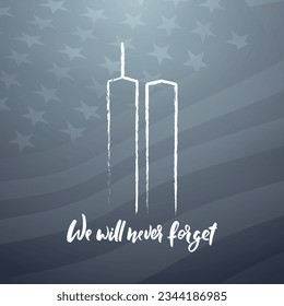 Patriot Day September 11, 2001. Twin towers hand drawn in linear style. National Day of Remembrance.