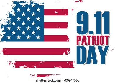 Patriot Day, september 11, banner with brush stroke background in United States national flag colors. Vector illustration.