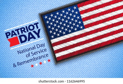 Patriot Day. September 11. USA Flag on jeans fabric. Vector illustration. Digital craft style - embroidery, patch, simulating real fabric.