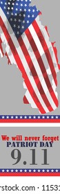 Patriot Day. September 11 "We will never forget" Vector illustration.  Suitable for greeting card, poster and banner.