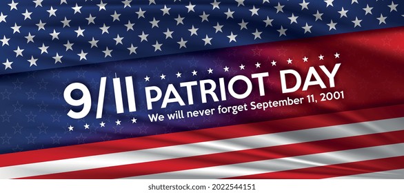 Patriot day. September 11 we will never forget patriot day background. United states flag poster. Vector illustration.