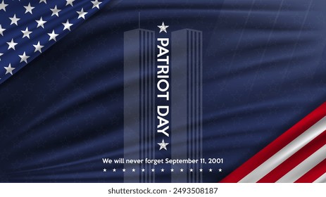 Patriot day. September 11 we will never forget patriot day background. New York City background. United states flag poster. Vector illustration.