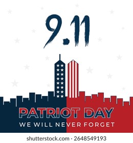 Patriot Day September 11th with abstract New York City background. Vector illustration