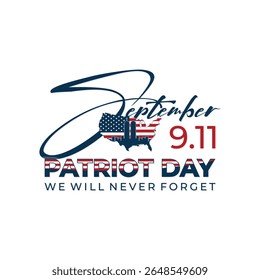 Patriot Day September 11th with America flag isolated America map background. Vector illustration