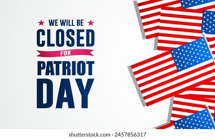 Patriot Day September 11th with we will be closed text background vector illustration