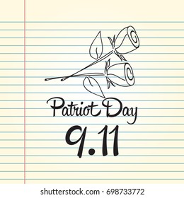 Patriot day, simple memorial design vector illustration 11 september. USA accident, world trade centre, we will never forget. Hand draw style, simple doodle.