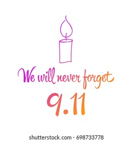 Patriot day, simple memorial design vector illustration 11 september. USA accident, world trade centre, we will never forget. Hand draw style, simple doodle.