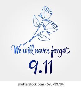 Patriot day, simple memorial design vector illustration 11 september. USA accident, world trade centre, we will never forget. Hand draw style, simple doodle.