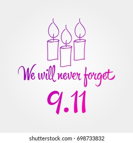 Patriot day, simple memorial design vector illustration 11 september. USA accident, world trade centre, we will never forget. Hand draw style, simple doodle.