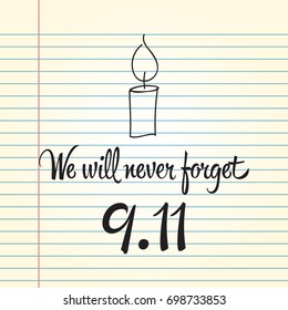 Patriot day, simple memorial design vector illustration 11 september. USA accident, world trade centre, we will never forget. Hand draw style, simple doodle.