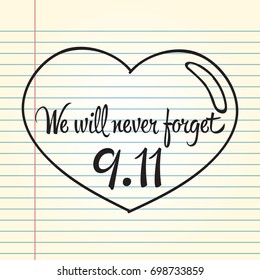 Patriot day, simple memorial design vector illustration 11 september. USA accident, world trade centre, we will never forget. Hand draw style, simple doodle.