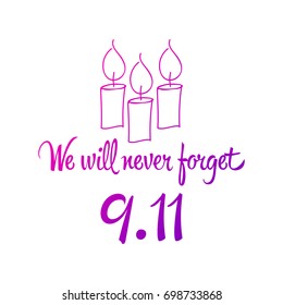 Patriot day, simple memorial design vector illustration 11 september. USA accident, world trade centre, we will never forget. Hand draw style, simple doodle.
